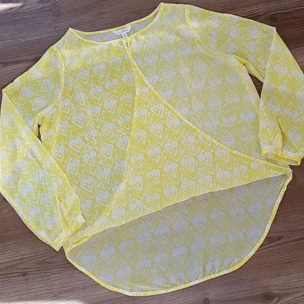 🔺️Charming Charlie Yellow & White Semi-Sheer Crisscross Top Medium